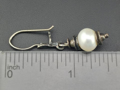 Vintage 9mm Freshwater Pearl Oxidized Sterling Silver 4cm Dangle Earrings