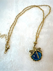 Gold Chain Minimalist witchy boho Blue glass crystal dragonfly Pendant Necklace