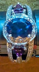 Beautiful Tanzanite, Tourmaline & Diamond 14k White Gold Designer Ring Sz 9