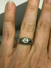 Art Deco Style Lab Created Diamond & Sapphire 14K White Gold FN Engagement Ring