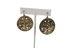 Goldtone Medallion Drop Dangle Earrings Pierced 54946 Gold Tone