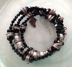 Cluster Bracelet Wire Wrapped Black Copper Silver Beads Charms Fits All