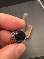 Vtg 925 Sterling Silver Blue Topaz Glass Cocktail Ring Ornate Filigree Size 10