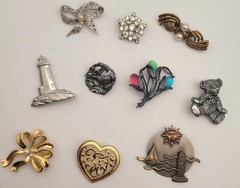 Lot of 10 Vintage Brooches JJ, K&T, Avon, Birds & Blooms & Unmarked