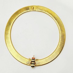 MMA Russian Collection gold tone snake chain sliding bee insect pendant necklace