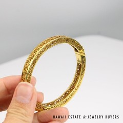 8ctw Ruby Hinged Bangle 19K Yellow Gold Bracelet Size 6.5