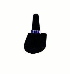 Vintage Sterling? or Alpaca? Silver Ring with Blue Enamel? Inlay, Size 5.5-6
