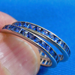 Original Antique SAPPHIRE Carre cut Band Deco PLATINUM Eternity Anniversary Ring