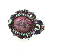 Vintage Husár D Czech Glass Rhinestone Bracelet – Pink Cabochon Statement Signed
