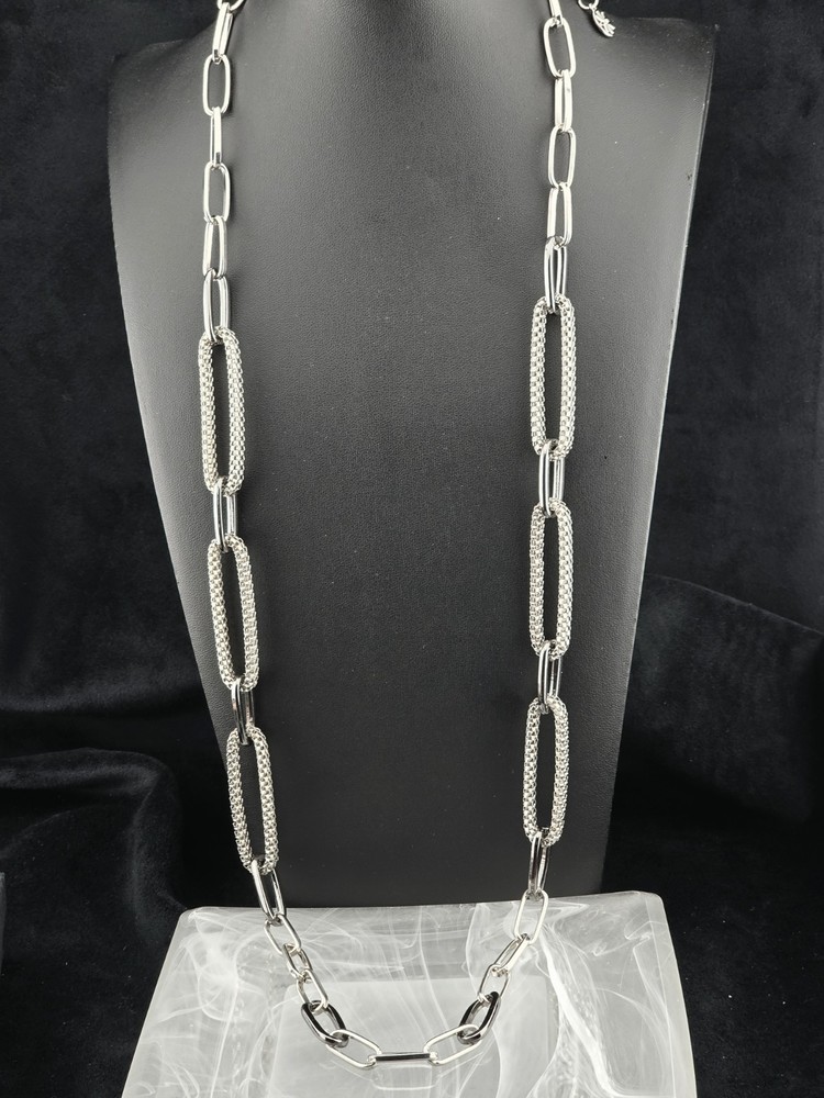 Graziano Signed Chunky Silver Tone Chain Necklace Mixed Link Statement 36″ – 39″