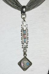 OOAK CHAINS NECKLACE W- Vintage WATCH FOB DROP Turquoise & Coral Inset Star Moon