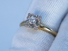 Antique 14k Petite 1920’s Art Deco Solitaire .11ct Diamond RING 2 Color Sz 7