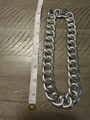 Large Vintage 925 Mexican Taxco Modernist Sterling Silver Curb Link Necklace