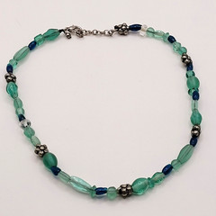 Artisan Ocean Blue Color Glass Beaded Choker Necklace Sea Colors 16 Inch