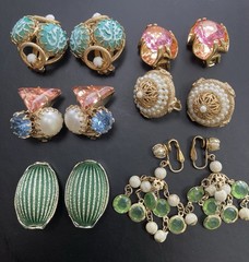 Vintage Clip On Earrings Lot 6 Sets Gold Tone Glass Acrylic 1 Signed Coro