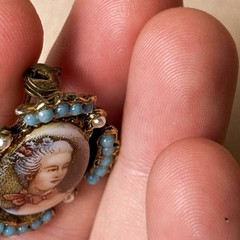 Vintage Brooch, Miniature Victorian Portrait Cameo Turquoise Bead Brooch Pin A66
