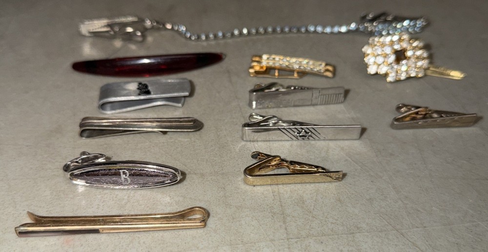 12 Vintage Tie Clips Dante, Swank, Continental & More