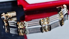 14k multi tone gold bracelet heavy 6.25″ fancy cable link vintage handmade 18.4g