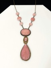 Antique Vintage 1930s Signed CZECH Art Deco Pink Peking Glass & Brass Necklace
