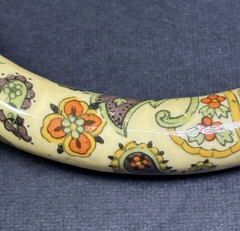 Vintage Japanese Ceramic Bangle Bracelet Beige Tan Paisley Floral