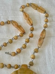VTG Aztec Carved Orange Agate Tribal Necklace & Mask Pendant 28” Central Mexico