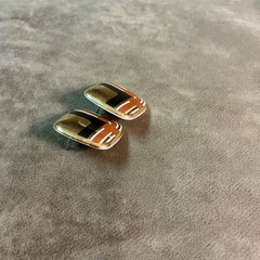 Circa 1970s hand painted porcelain post back Square shape earrings