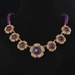Amethyst Purple Crystal Necklace Set Vintage Floral Estate Jewelry Gold
