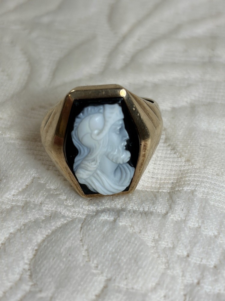 Antique 10K Hardstone Cameo Intaglio Gold Ring Size 8