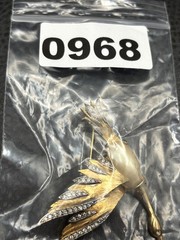 VTG Bird Brooch Faux Pearl Belly Rhinestone Wings Pin Gold Tone Silver Two Tone