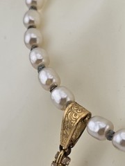 Vintage 1950’s Miriam Haskell Glass Pearl Necklace/ Chocker Rhinestone Pendant