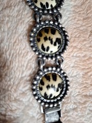 Vtg. Bracelet Antique Silver Finish~6 Leopard Print Disks~80’s-90’s~Aprx.8″#1859