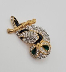 Vintage Jewelry Brooch Pin Owl Green Rhinestone Crystal Bird Women Accessory