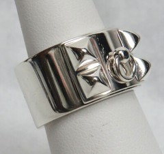 AUTHENTIC HERMES STERLING SILVER COLLIER DE CHIEN 12mm RING SIZE 53