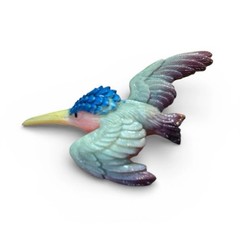 Vintage Carved Hummingbird Brooch Marked Japan Pastel Resin Figural Bird Pin