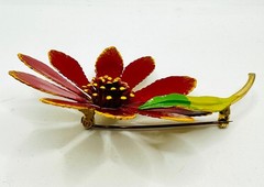 Lot VTG Red Mod Enamel Flower Brooch, Red Blue Earrings & Liz Claiborne Brooch