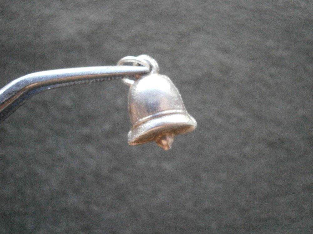 Small Plain Simple Bell Vintage Puffed Sterling Silver Bracelet Charm Pendant