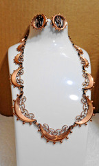 Vintage Solid Copper Renoir Crescent Moon Necklace & Clip On Earrings 44.4 gm