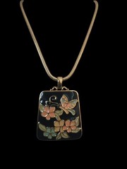 Vintage Enamel Butterfly Floral Goldtone Necklace 28 in