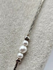 VINTAGE Dainty Silver Tone Faux Pearl Station Strand Necklace Korea
