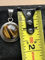 Vintage Tigers Eye Amulet Silver Pendant Round