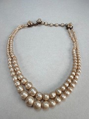 Miriam Haskell Double Strand Baroque Faux Pearl Necklace Vintage Signed