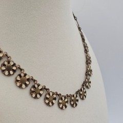 Vtg Floral Brass 15″ Choker Necklace Mid Century Linked Hand Painted Czech Style