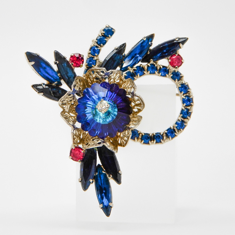 Juliana Delizza Elster Brooch Rivoli Margarita Blue Crystal Rhinestone Brooch