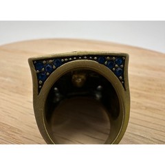Rare LA Vintage Blue Crystal Celtic Square Statement Ring Gold Tone Size 6