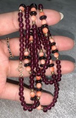 Antique 14k Gold Garnet Coral Onyx Necklace 28″