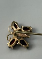 Vintage 14k Yellow Gold 4 Garnet Gems Butterfly Stick Pin Lapel Brooch