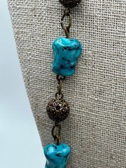 Vintage Czech turquoise art glass beaded necklace 32.5”