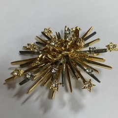 VTG RJ GRAZIANO Brooch Angel Cherub Brooch Stars Mix Metal Starburst Pin
