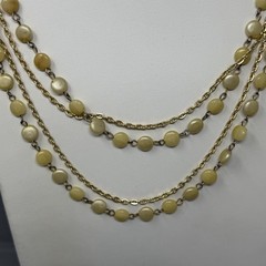 VTG Flapper Necklace Champagne Acrylic Beads Gold Tone Chain Double Strand 50″