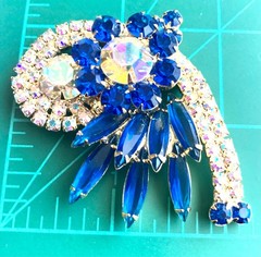 Verified JULIANA D&E Blue Open Back Navette AB Rhinestone Brooch Earring Set